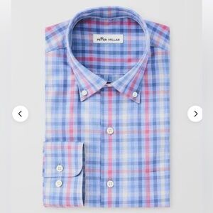 Peter Millar multi-gingham plaid button down shirt 100% cotton Size Large